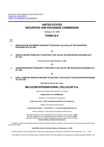 Miniature Millicom 20-F Rapport annuel 