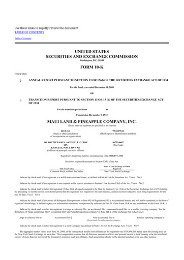 Miniature Maui Land & Pineapple Company 10-K Rapport annuel 