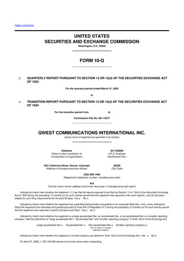 Thumbnail Qwest Communications International 10-Q Quarterly Report FY 
