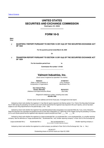 Thumbnail Valmont Industries
 10-Q Quarterly Report FY 