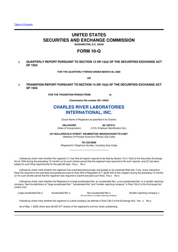 Miniature Charles River Laboratories
 10-Q Rapport trimestriel  