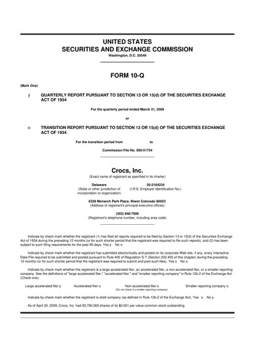 Miniature Crocs 10-Q Rapport trimestriel  