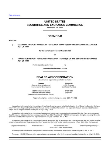 Thumbnail Sealed Air
 10-Q Quarterly Report FY 