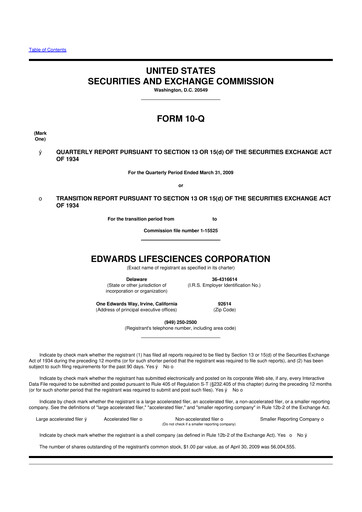 Thumbnail Edwards Lifesciences 10-Q Quarterly Report FY 