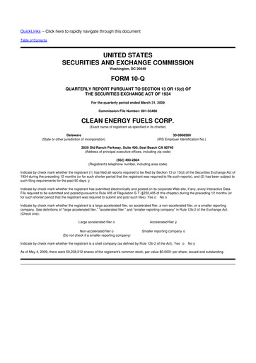 Thumbnail Clean Energy Fuels 10-Q Quarterly Report FY 