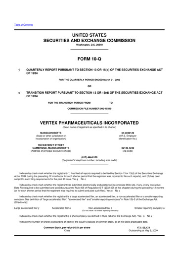 Thumbnail Vertex Pharmaceuticals 10-Q Quarterly Report FY 