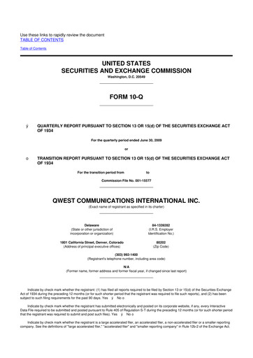 Thumbnail Qwest Communications International 10-Q Quarterly Report FY 