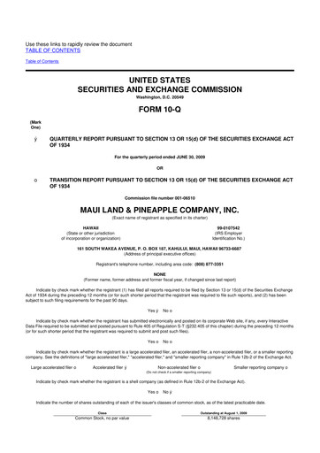 Vorschaubild Maui Land & Pineapple Company 10-Q Quartalsbericht  