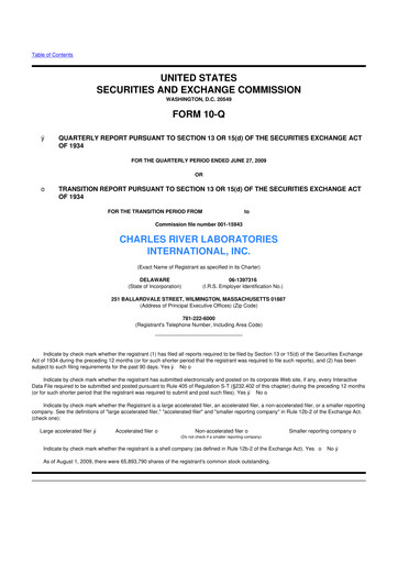 Miniature Charles River Laboratories
 10-Q Rapport trimestriel  