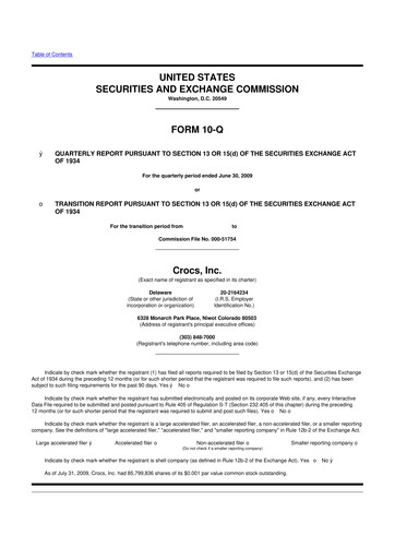 Miniature Crocs 10-Q Rapport trimestriel  