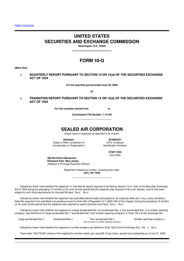 Thumbnail Sealed Air
 10-Q Quarterly Report FY 