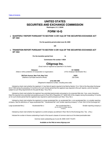 Thumbnail Citigroup 10-Q Quarterly Report FY 