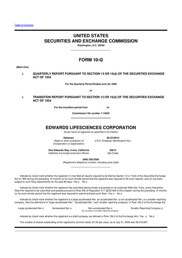 Thumbnail Edwards Lifesciences 10-Q Quarterly Report FY 