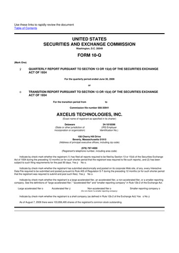Thumbnail Axcelis Technologies
 10-Q Quarterly Report FY 