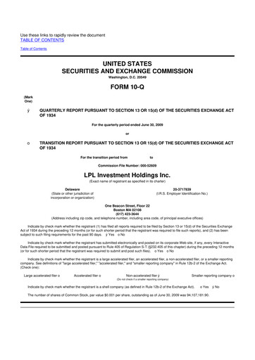 Vorschaubild LPL Financial
 10-Q Quartalsbericht  