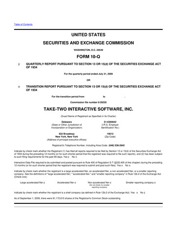 Miniature Take-Two Interactive
 10-Q Rapport trimestriel  