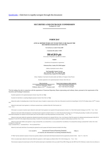 Miniature Diageo 20-F Rapport annuel 