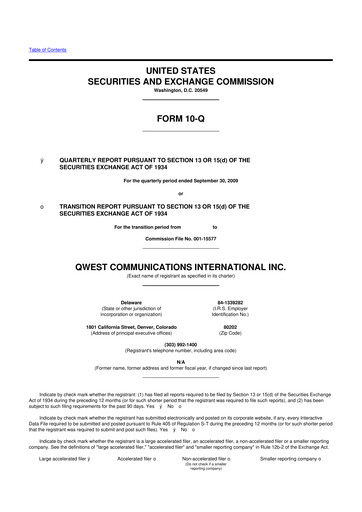 Thumbnail Qwest Communications International 10-Q Quarterly Report FY 