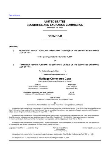 Thumbnail Heritage Commerce 10-Q Quarterly Report FY 