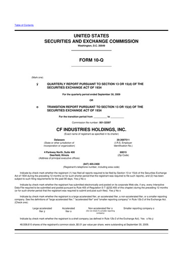 Miniature CF Industries
 10-Q Rapport trimestriel  