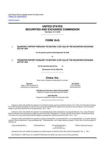 Miniature Crocs 10-Q Rapport trimestriel  