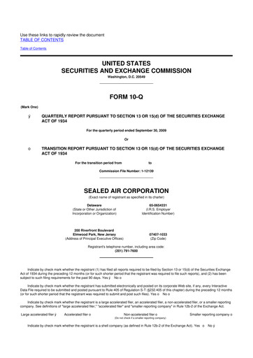 Thumbnail Sealed Air
 10-Q Quarterly Report FY 