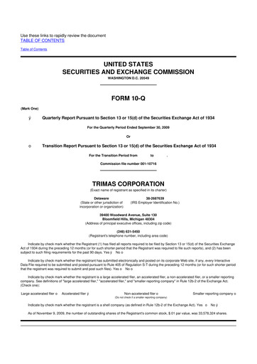 Thumbnail TriMas 10-Q Quarterly Report FY 