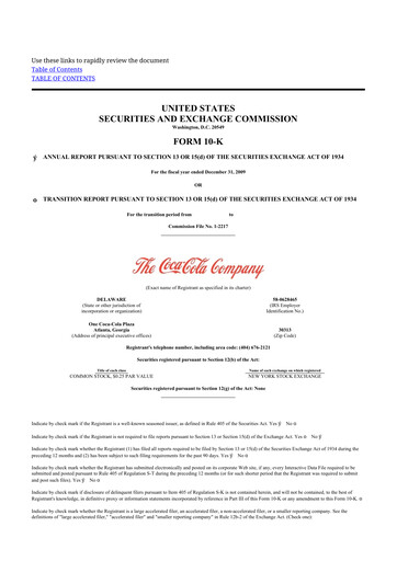 Thumbnail Coca-Cola 10-K Annual Report 