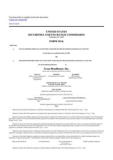 Thumbnail Texas Roadhouse
 10-K Annual Report 