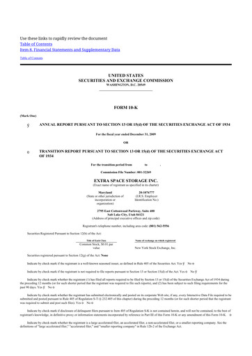 Thumbnail Extra Space Storage
 10-K Annual Report 