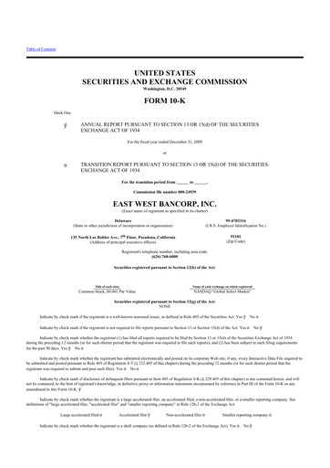 Thumbnail East West Bancorp
 10-K Annual Report 