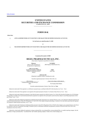 Thumbnail Rigel Pharmaceuticals 10-K Annual Report 