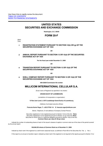 Miniature Millicom 20-F Rapport annuel 