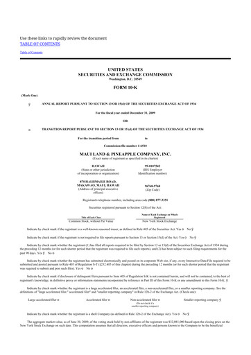 Miniature Maui Land & Pineapple Company 10-K Rapport annuel 