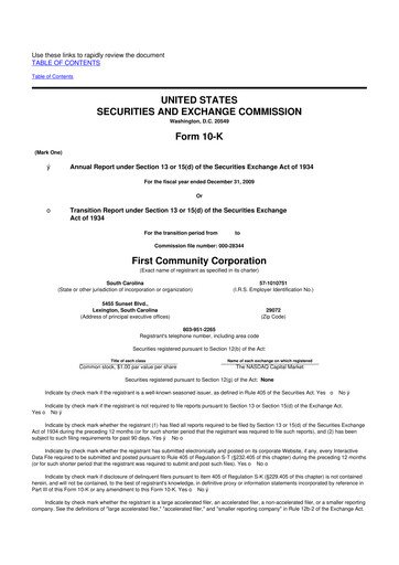 Thumbnail First Community Corporation 10-K Annual Report 