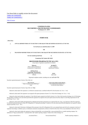 Thumbnail Ironwood Pharmaceuticals
 10-K Annual Report 