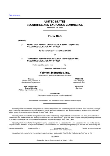 Thumbnail Valmont Industries
 10-Q Quarterly Report FY 