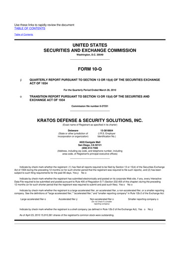 Thumbnail Kratos Defense & Security Solutions 10-Q Quarterly Report FY 