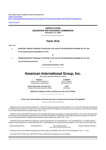 Miniature American International Group 10-Q Rapport trimestriel 2010 