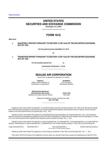 Thumbnail Sealed Air
 10-Q Quarterly Report FY 
