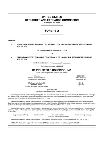 Miniature CF Industries
 10-Q Rapport trimestriel 2010 