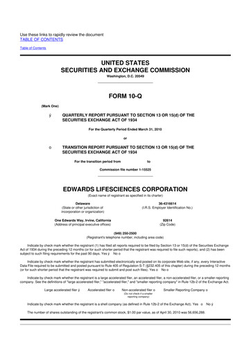 Thumbnail Edwards Lifesciences 10-Q Quarterly Report FY 
