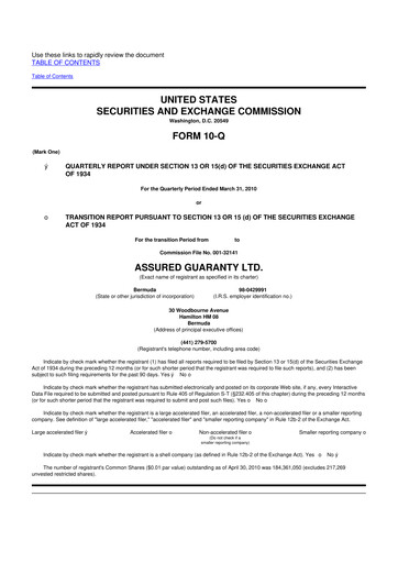 Miniature Assured Guaranty 10-Q Rapport trimestriel  