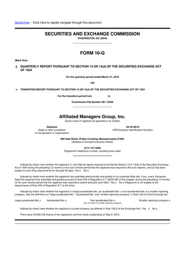 Miniature Affiliated Managers Group 10-Q Rapport trimestriel  