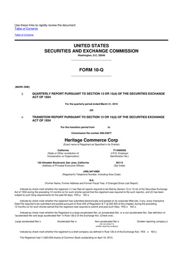 Thumbnail Heritage Commerce 10-Q Quarterly Report FY 
