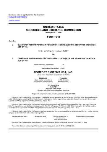 Thumbnail Comfort Systems USA 10-Q Quarterly Report FY 