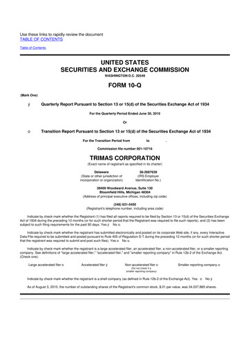 Thumbnail TriMas 10-Q Quarterly Report FY 