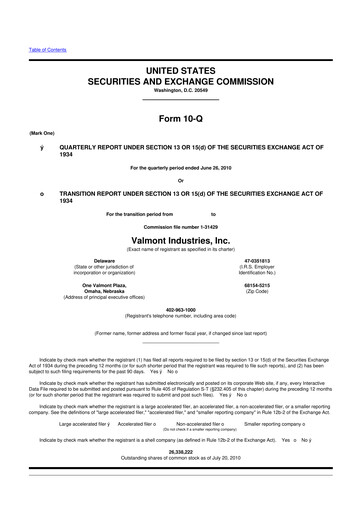 Thumbnail Valmont Industries
 10-Q Quarterly Report FY2010 