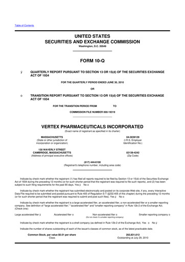 Thumbnail Vertex Pharmaceuticals 10-Q Quarterly Report FY2010 