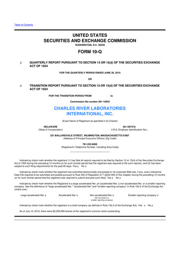 Miniature Charles River Laboratories
 10-Q Rapport trimestriel 2010 